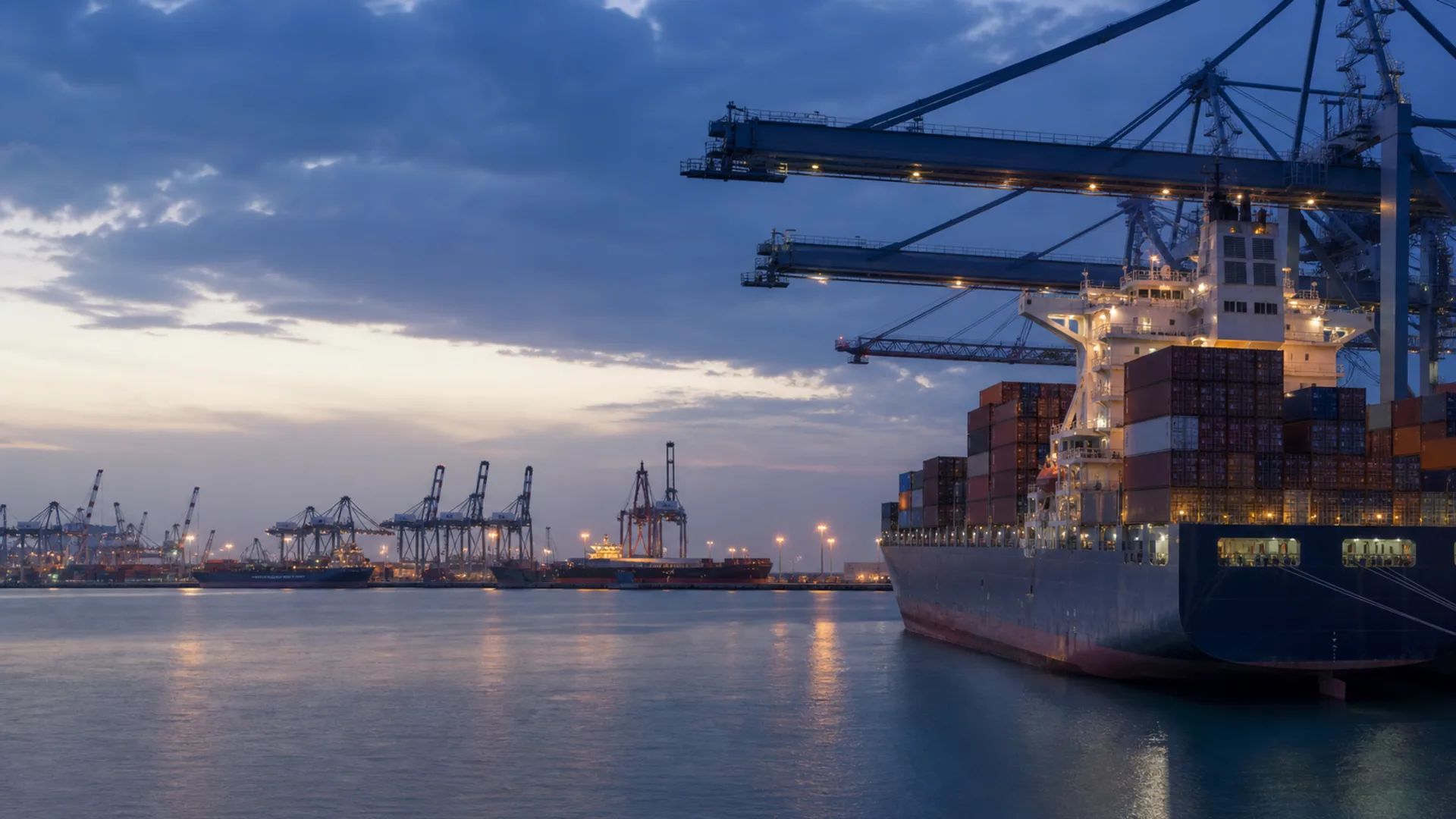 Cargo vessel at an international container port