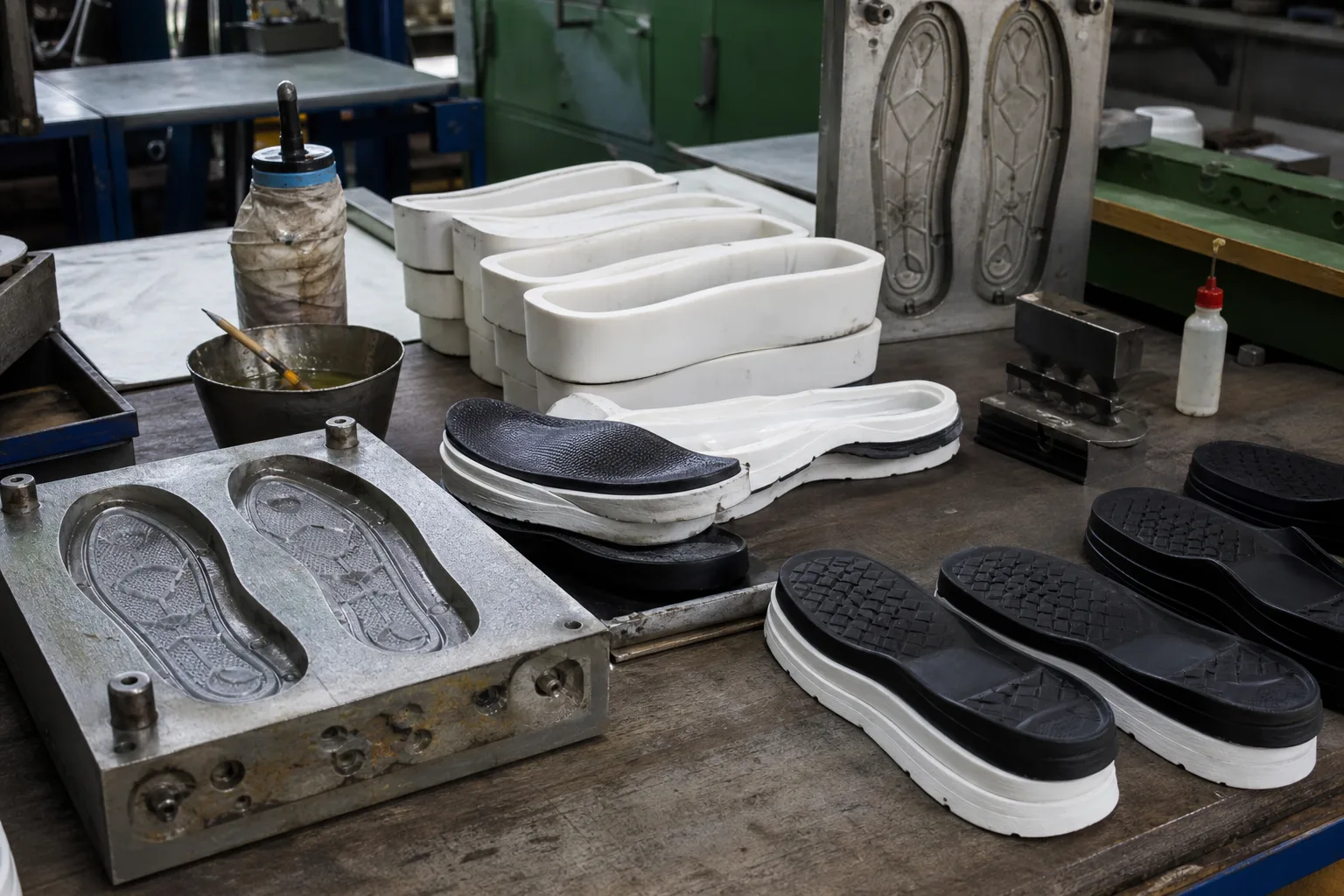 Footwear soles and production molds