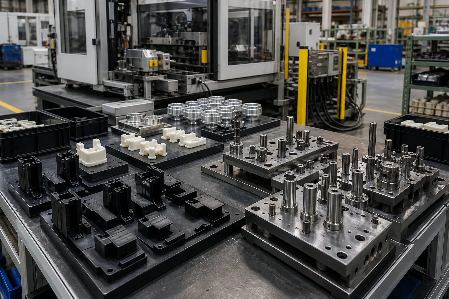Metal and polymer components in a manufacturing cell