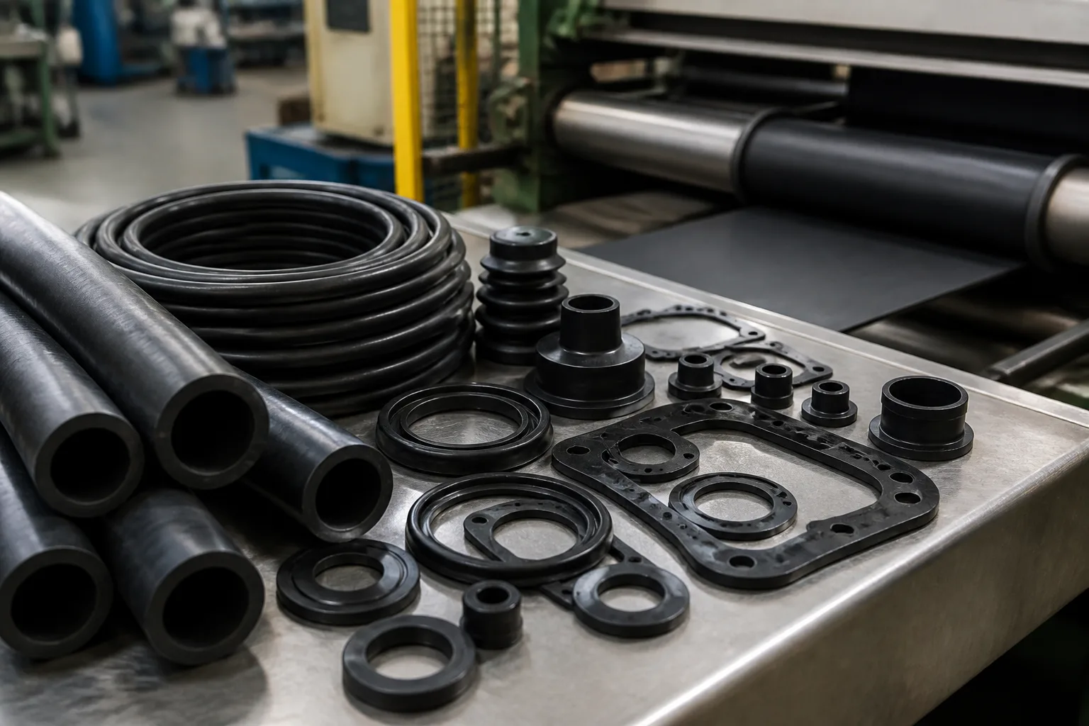 Technical rubber components in production